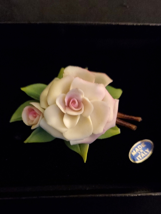 Capodimonte Jewelry - Vintage Capodimonte Porcelain Pink Rose Brooch Pin Made in Italy